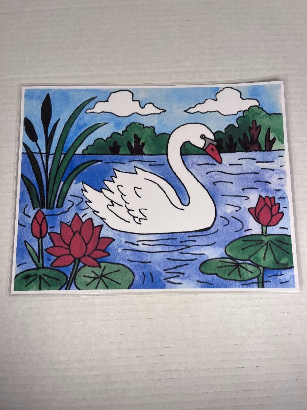 Swan in a Lake Watercolor Painting Art Print Laminated ~8.5x11 inches